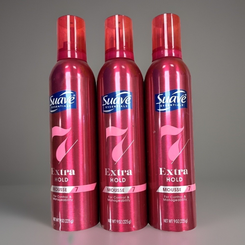 3 Suave Essentials EXTRA HOLD Mousse Level 7 Hair Product Body Volume Lift 9oz